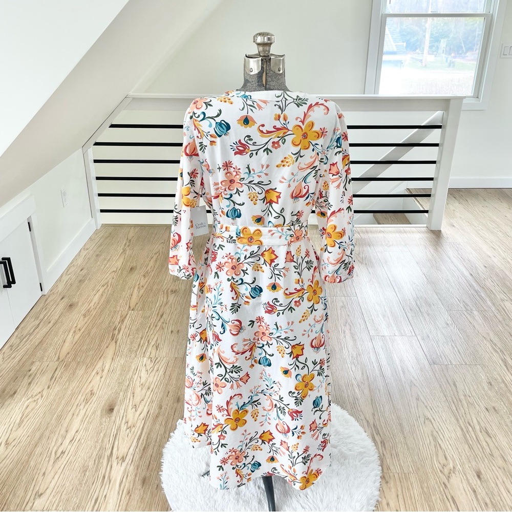 M Croft and Barrow floral white yellow pink blue w/pockets midi dress - Picture 3 of 4